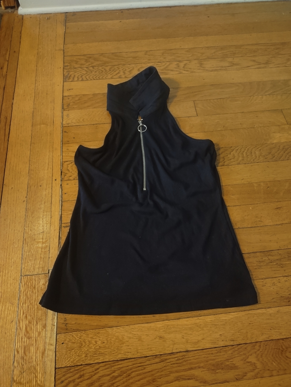 Sheilay Navy Half Zip Turtleneck Sleeveless Tank Top Moto Y2K Size M